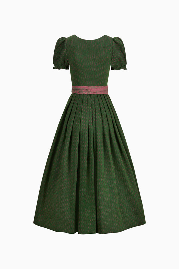 Dirndl in Grün mit Halbarm. Rückenansicht.