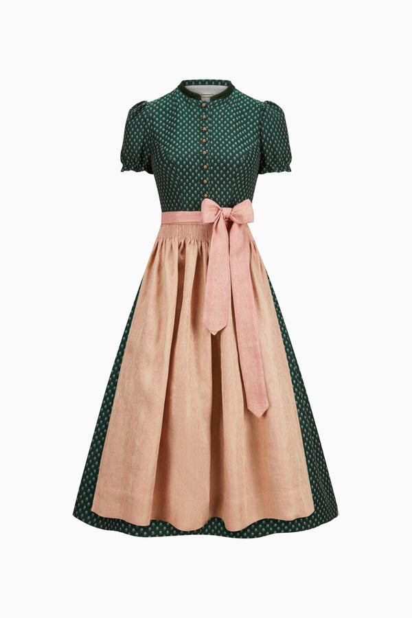 Grünes hochgeschlossenes Dirndl von Gottseidank. Frontansicht.
