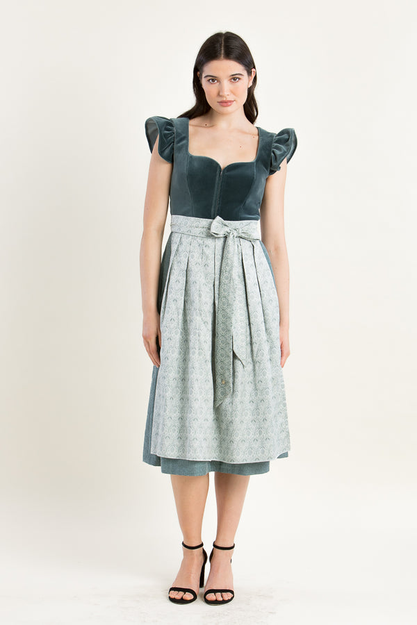 Alpenherz Samtdirndl Melissa eukalyptus Vorderansicht | Alpenherz velvet dirndl Melissa eucalyptus front view