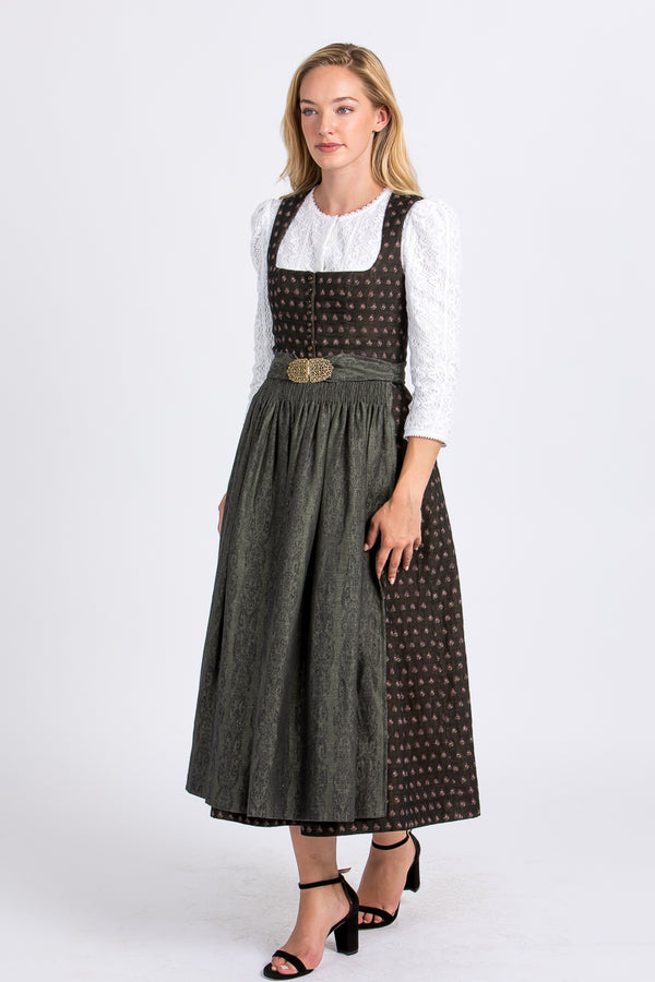 Gottseidank Dirndl Monika schwarz/oliv Vorderansicht | Gottseidank Dirndl Monika black/olive front view