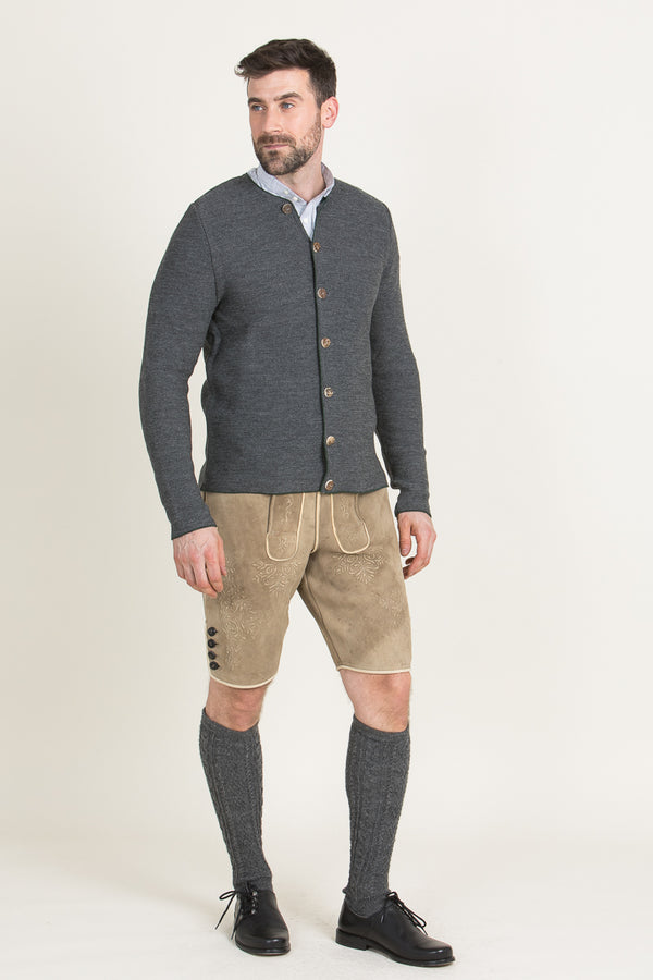 Gottseidank Strickjanker Aloisius asphalt/tanne Detail | Gottseidank Knit Jacket Aloisius asphalt/fir detail