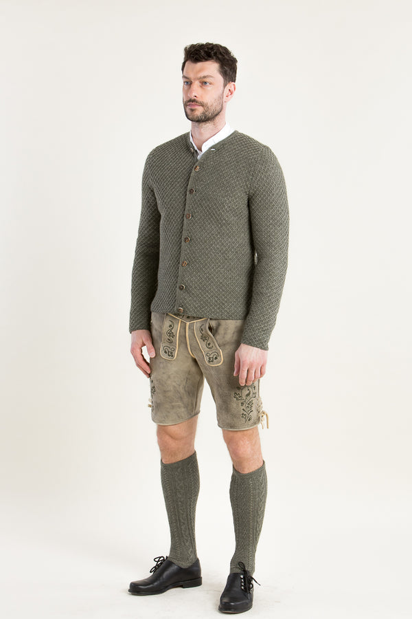 Gottseidank Strickjanker Xaver oliv Rückansicht | Gottseidank Xaver knitted janker olive back view