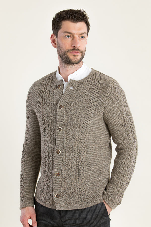 Grasegger Trachtenstrickjacke Herren Hellbeige Vorderansicht | Grasegger Men's Traditional Knit Jacket Light beige front view