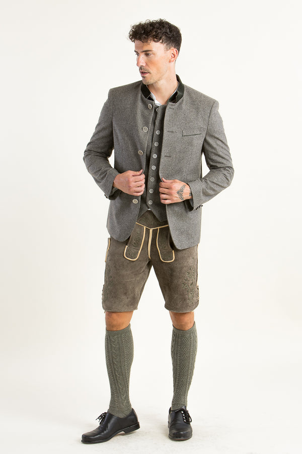 Grasegger Trachtenjanker Prometheus grau/beige Rückansicht | Grasegger traditional jacket Prometheus grey/beige back view