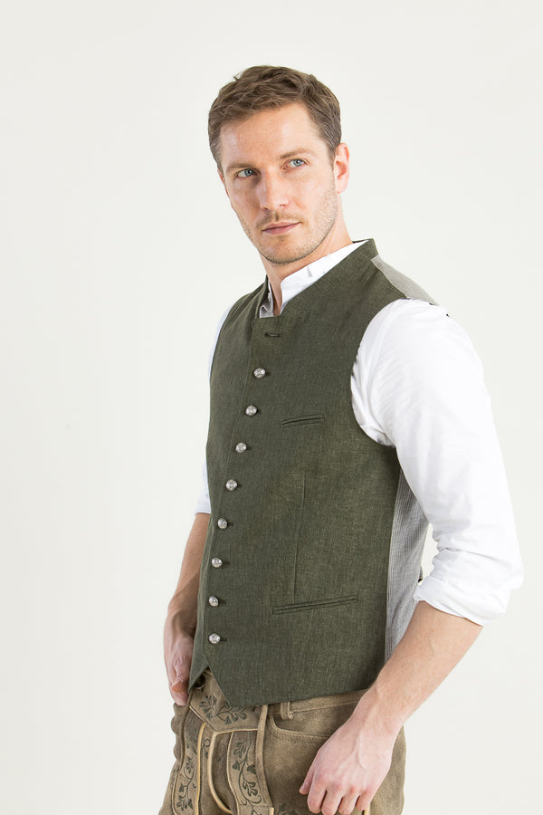 Grasegger Leinenweste Aurach grün Detail | Grasegger linen vest Aurach green detail