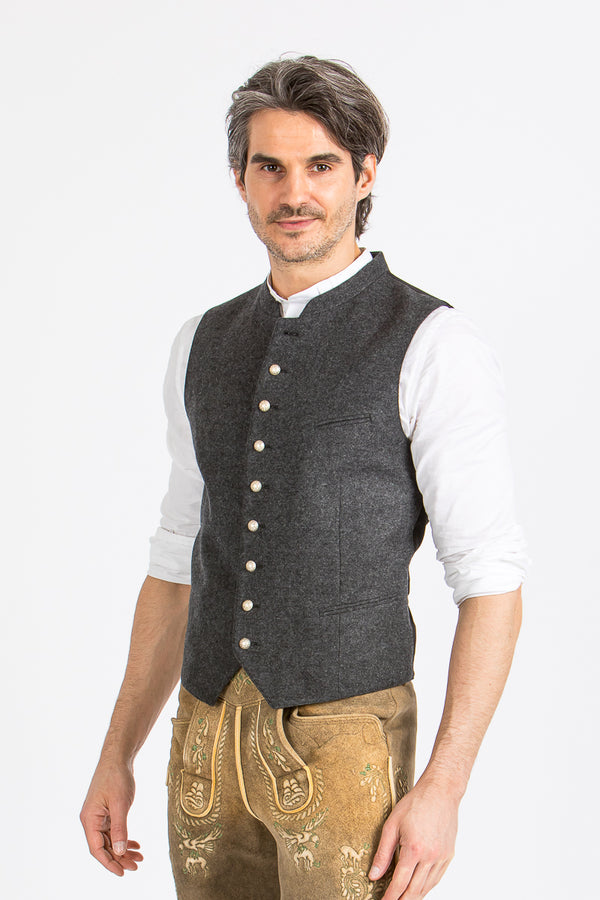 Grasegger Trachtenweste Aurach anthra Detail | Grasegger traditional vest Aurach anthracite detail