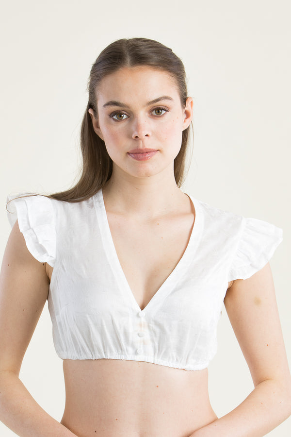 Heimatglück Dirndlbluse Greta Flügelarm weiß Vorderansicht | Heimatglück Dirndl Blouse Greta wing sleeve white front view