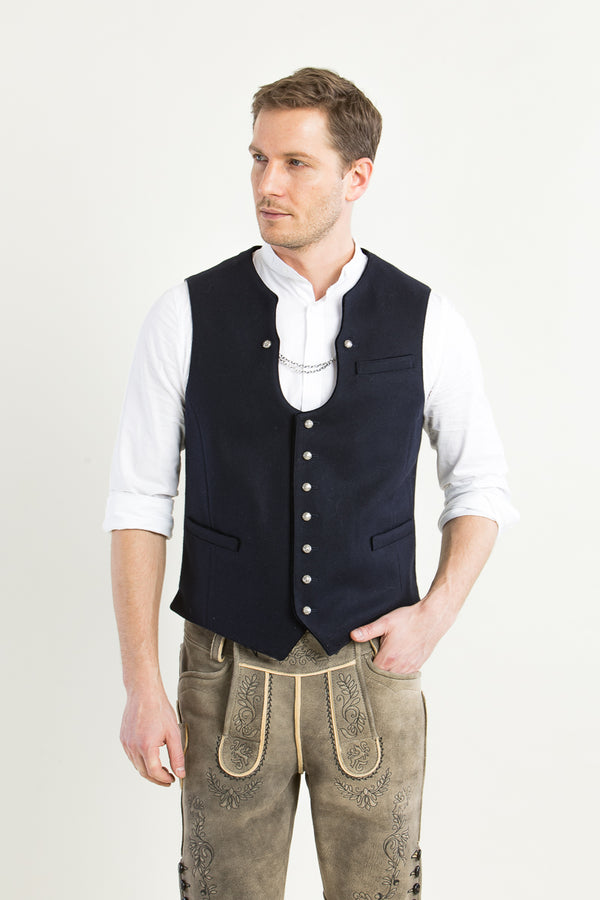 Heimatglück Trachtenweste Adrian marine Detail | Heimatglück traditional vest Adrian navy detail