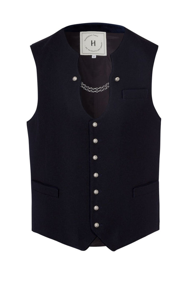 Heimatglück Trachtenweste Adrian marine Vorderansicht | Heimatglück traditional vest Adrian navy front view