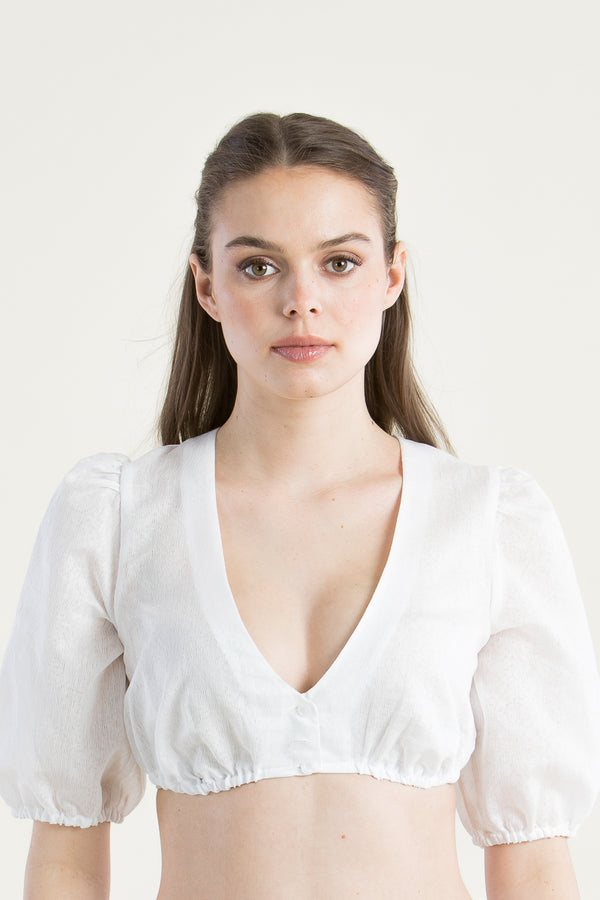 Wenger Dirndlbluse Ilva Puffarm weiß Detail | Wenger Dirndl Blouse Ilva puff sleeve white detail