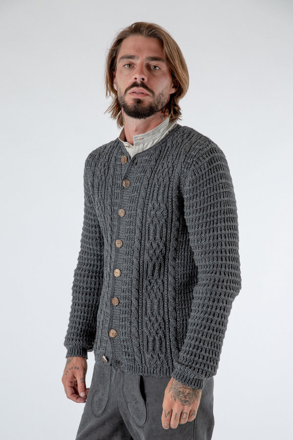 Gottseidank Strickjanker Anton asphalt Vorderansicht | Gottseidank knit jacket Anton asphalt grey front view