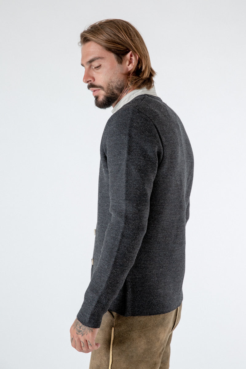 Gottseidank Strickjanker Aloisius anthrazit Rückansicht | Gottseidank Knit Jacket Aloisius anthracite back view