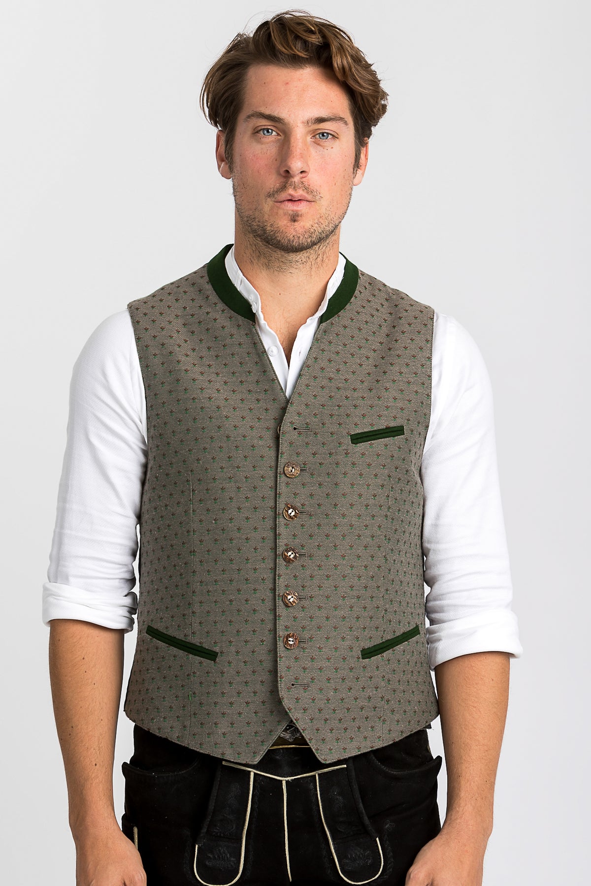 Grasegger Trachtenweste Xander oliv Detail | Grasegger waistcoat Xander olive detail