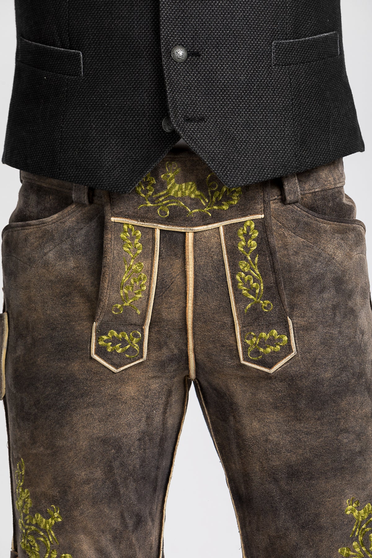 Beckert Lederhose Chieming Wildbock grau Getragen | Beckert Lederhosen Chieming Wildbock grey worn