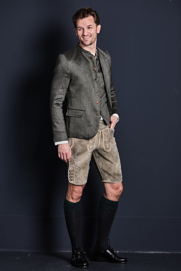Gottseidank Leinenjanker Helmut Agave Getragen | Gottseidank linen jacket Helmut agave green worn