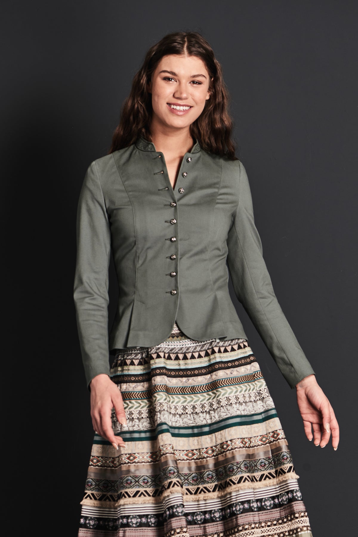 Anno Domini Trachtenjanker Juliana seegrün Detail | Anno Domini traditional jacket Juliana sea green detail