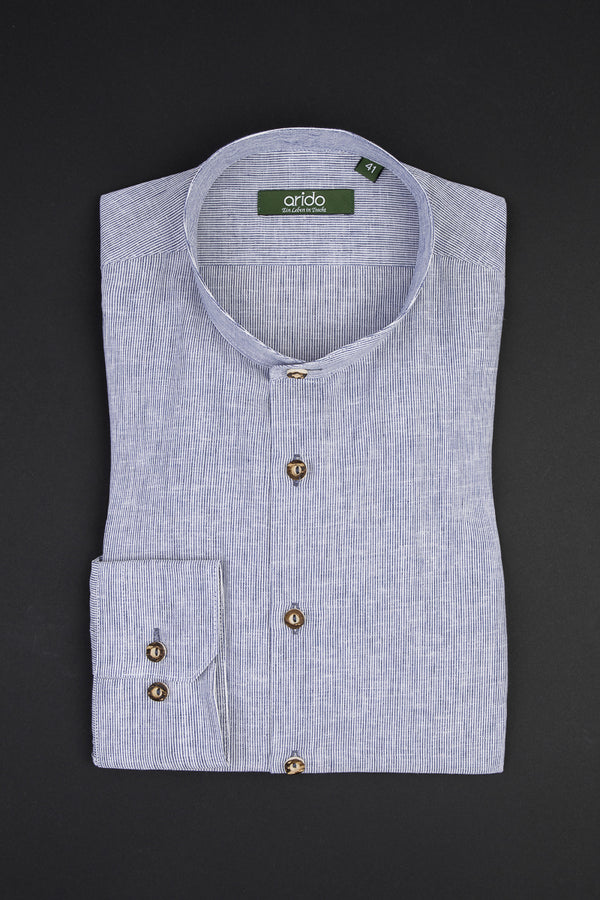 Arido Trachtenhemd dunkelblau gestreift Vorderansicht | Arido Traditional Shirt Dark Blue Striped front view