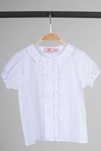 Trachtenkind Kinderbluse weiß mit Tupfen Vorderansicht | Trachtenkind kids blouse white dots front view