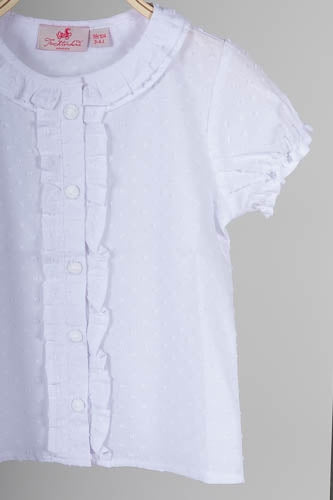Trachtenkind Kinderbluse weiß mit Tupfen Rückansicht | Trachtenkind kids blouse white dots back view