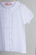 Trachtenkind Kinderbluse weiß mit Tupfen Rückansicht | Trachtenkind kids blouse white dots back view