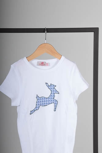 Trachtenkind Shirt Springender Hirsch Weiß