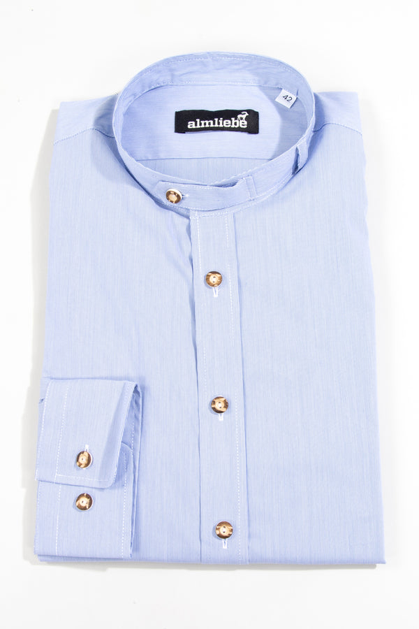Almliebe Trachtenhemd Stehkragen Blau gestreift Detail | Almliebe Trachtenhemd Stehkragen Blue striped detail