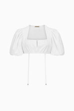 Gottseidank Dirndlbluse mit Puffarm weiß. Frontansicht. 
