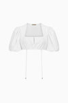 Dirndlbluse von Gottseidank mit Puffarm in Eierschale. Frontansicht. 