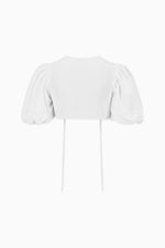 Gottseidank Dirndlbluse mit Puffarm weiß. Rückenansicht.  