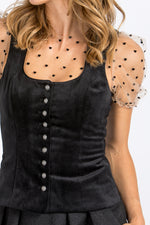 Dirndlbluse Alpenherz Lola Schwarz Nahaufnahme 
