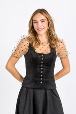 Dirndlbluse Alpenherz Lola Schwarz Frontansicht
