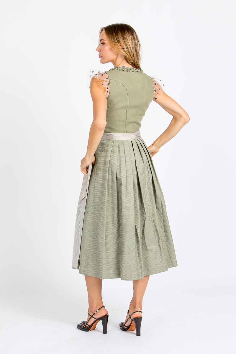 Almliebe Dirndl Eva mit Froschgoscherl grün Rückansicht 