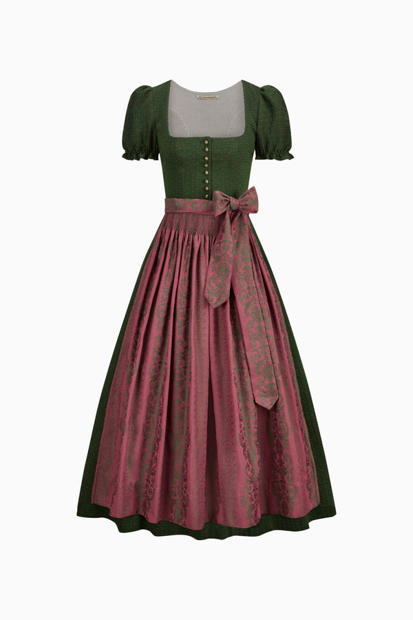 Dirndl in grün mit Halbarm. Frontansicht. 