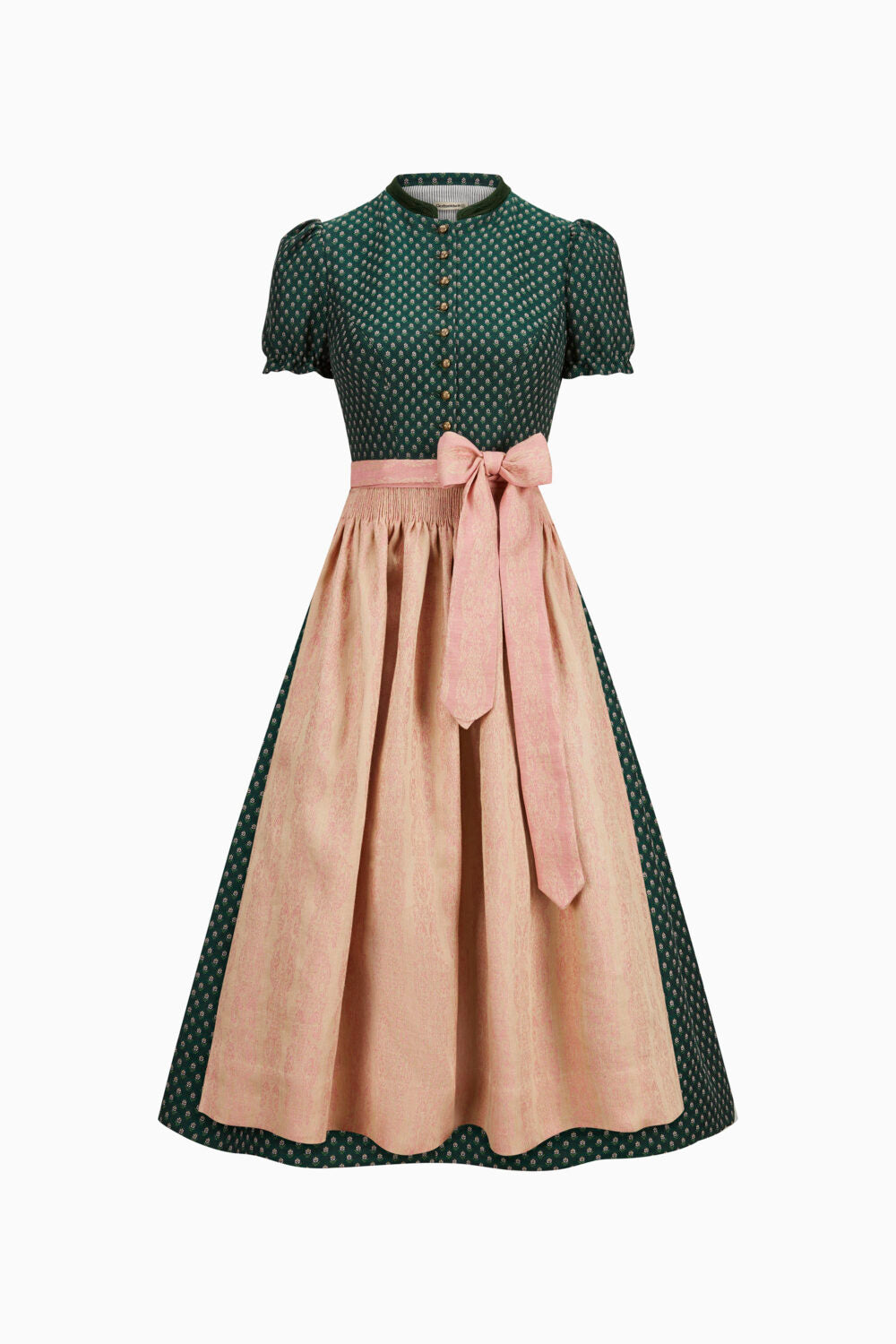 Grünes hochgeschlossenes Dirndl von Gottseidank. Frontansicht. 