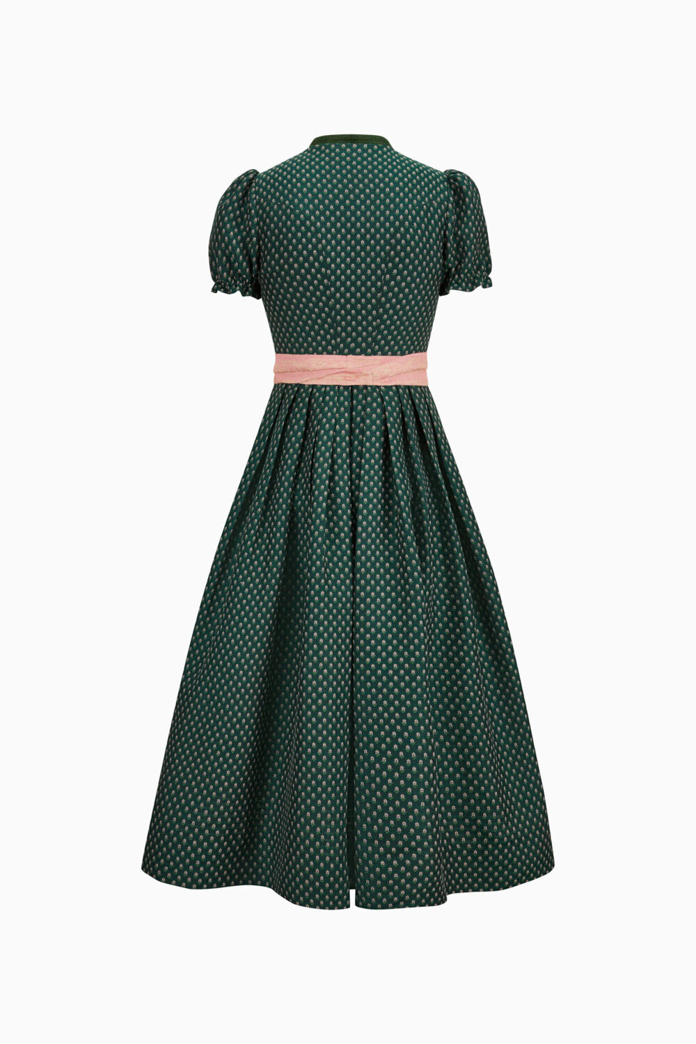 Grünes hochgeschlossenes Dirndl von Gottseidank. Rückenansicht. 
