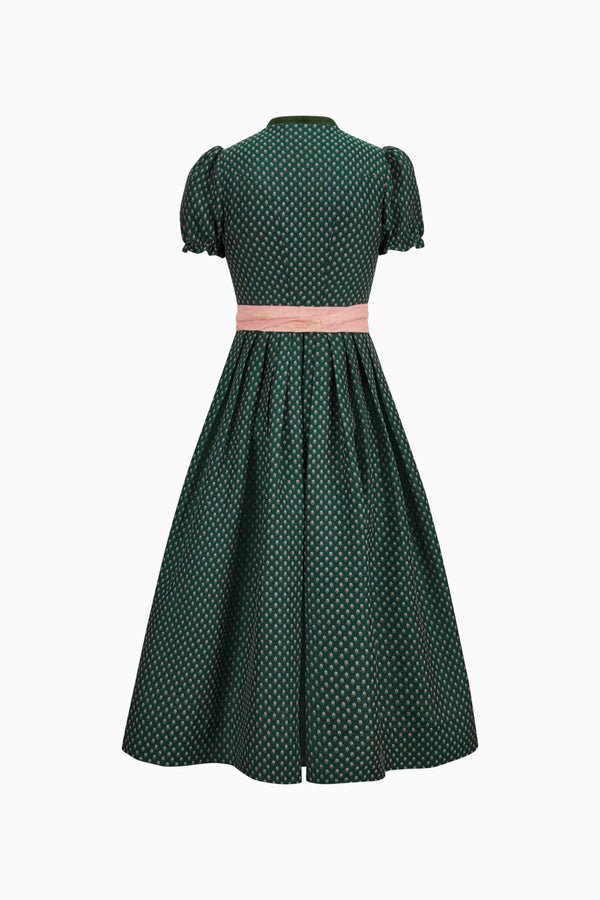 Grünes hochgeschlossenes Dirndl von Gottseidank. Rückenansicht. 