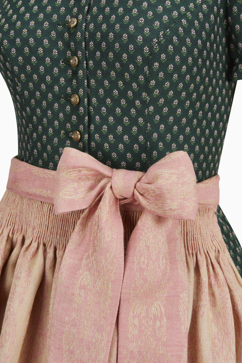 Grünes hochgeschlossenes Dirndl von Gottseidank. Detailansicht. 