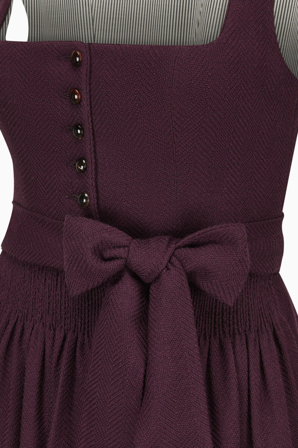 Gottseidank Dirndl in Bordeaux. Detailansicht. 