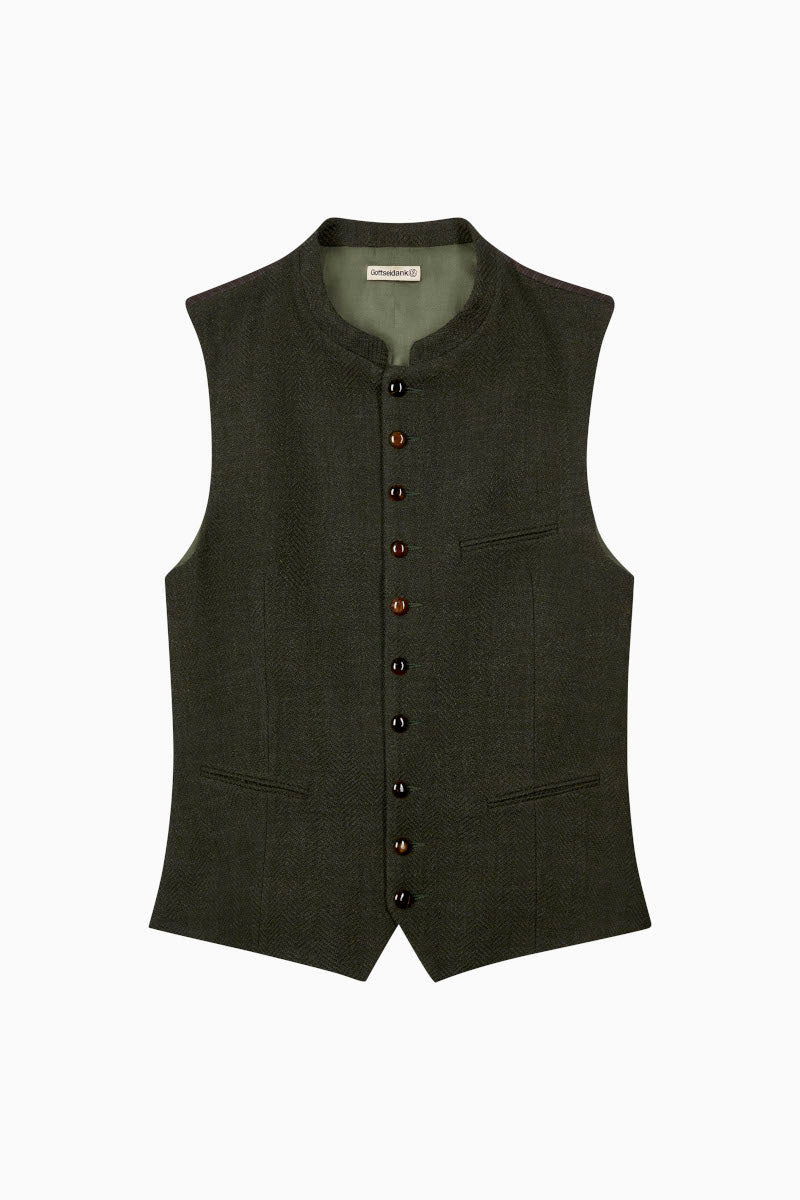 Gottseidank Trachtenweste Konstantin Rosmarin Vorderansicht | Gottseidank traditional vest Konstantin rosemary front view
