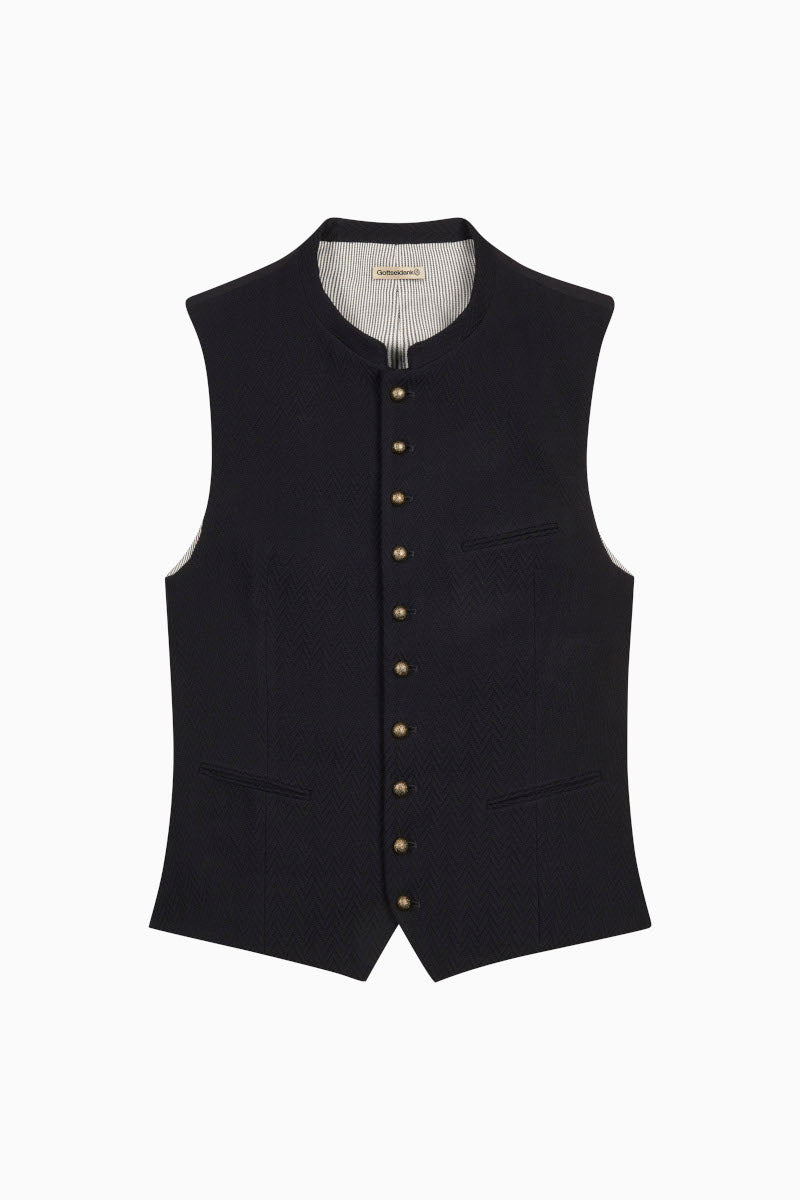 Gottseidank Trachtenweste Konstantin Schwarzblau Vorderansicht | Gottseidank Mens Waistcoat Konstantin Black Blue front view