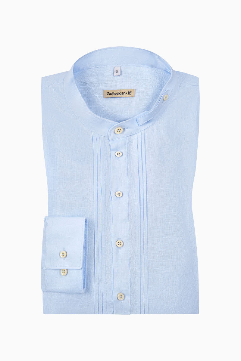 Gottseidank Schlupfhemd Pfoad Himmelblau Vorderansicht | Gottseidank linen pullover shirt Pfoad sky blue front view