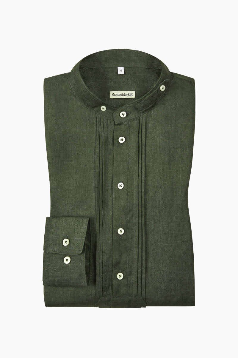 Gottseidank Schlupfhemd Pfoad Tanne Vorderansicht | Gottseidank linen pullover shirt Pfoad fir green front view