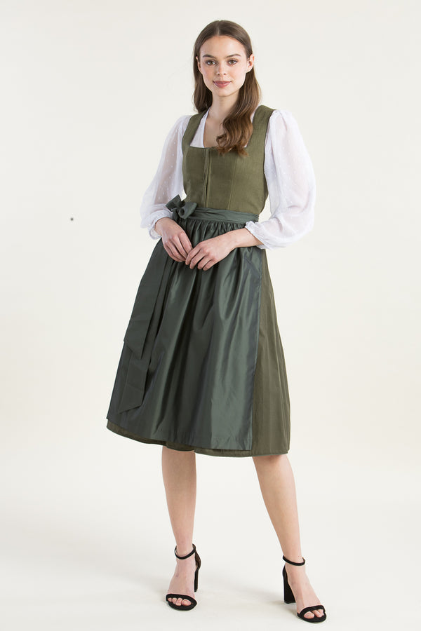 Alissa Leinendirndl Adri Olivgrün Vorderansicht | Alissa Linen dirndl Adri Olive green front view