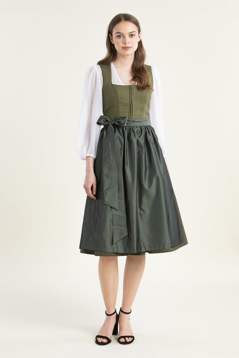 Alissa Leinendirndl Adri Olivgrün Rückansicht | Alissa Linen dirndl Adri Olive green back view