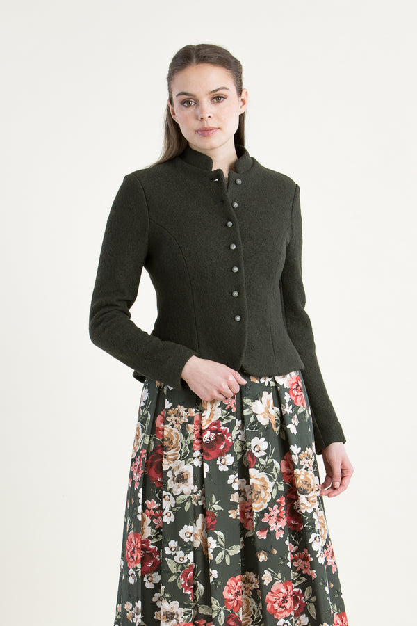 Alissa Walkjanker Mila olive Vorderansicht | Alissa boiled wool jacket Mila olive front view