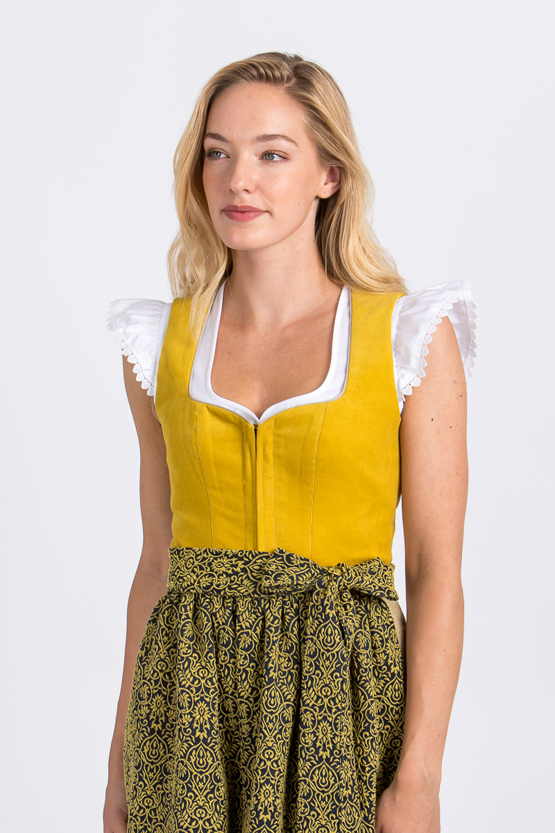 Almliebe Dirndl Cordula gelb Detail | Almliebe Dirndl Cordula yellow detail