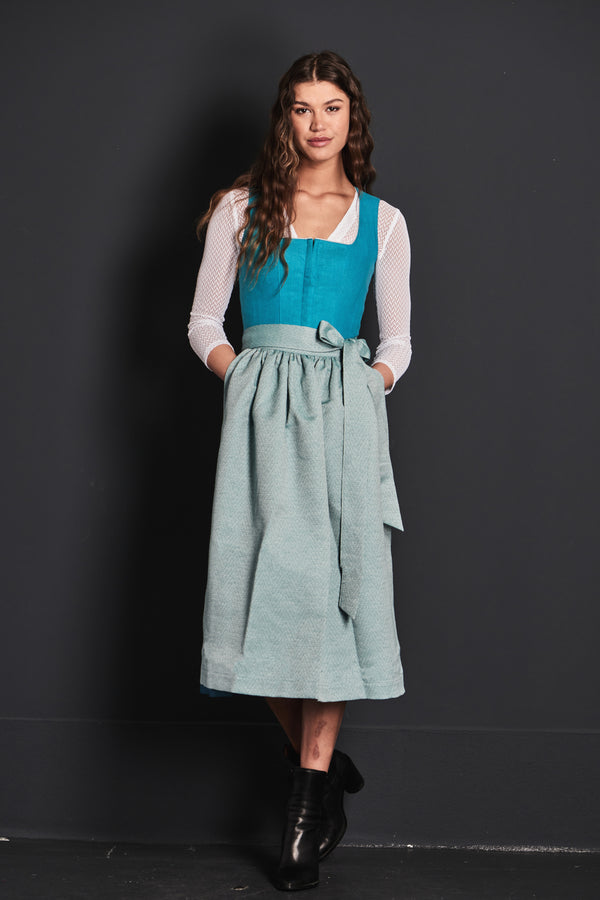 Almliebe Leinendirndl Fischer Vroni Türkis Vorderansicht | Almliebe Linen dirndl Fischer Vroni Turquoise front view
