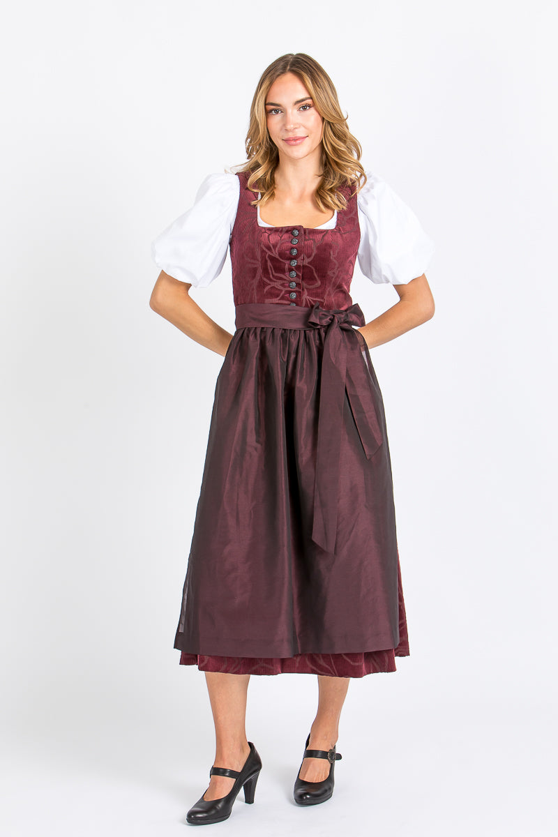 Almliebe Dirndl Loni in bordeaux in der Frontansicht