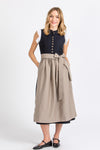 Almliebe Dirndl Nannerl blau beige hochgeschlossen Vorderansicht | Almliebe Nannerl dirndl blue beige high neck front view