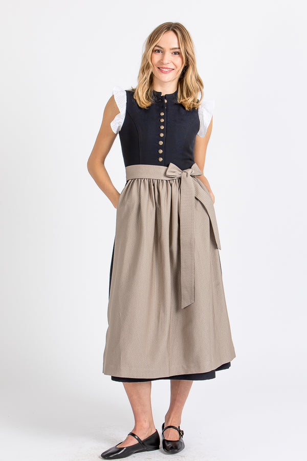 Almliebe Dirndl Nannerl blau beige hochgeschlossen Vorderansicht | Almliebe Nannerl dirndl blue beige high neck front view